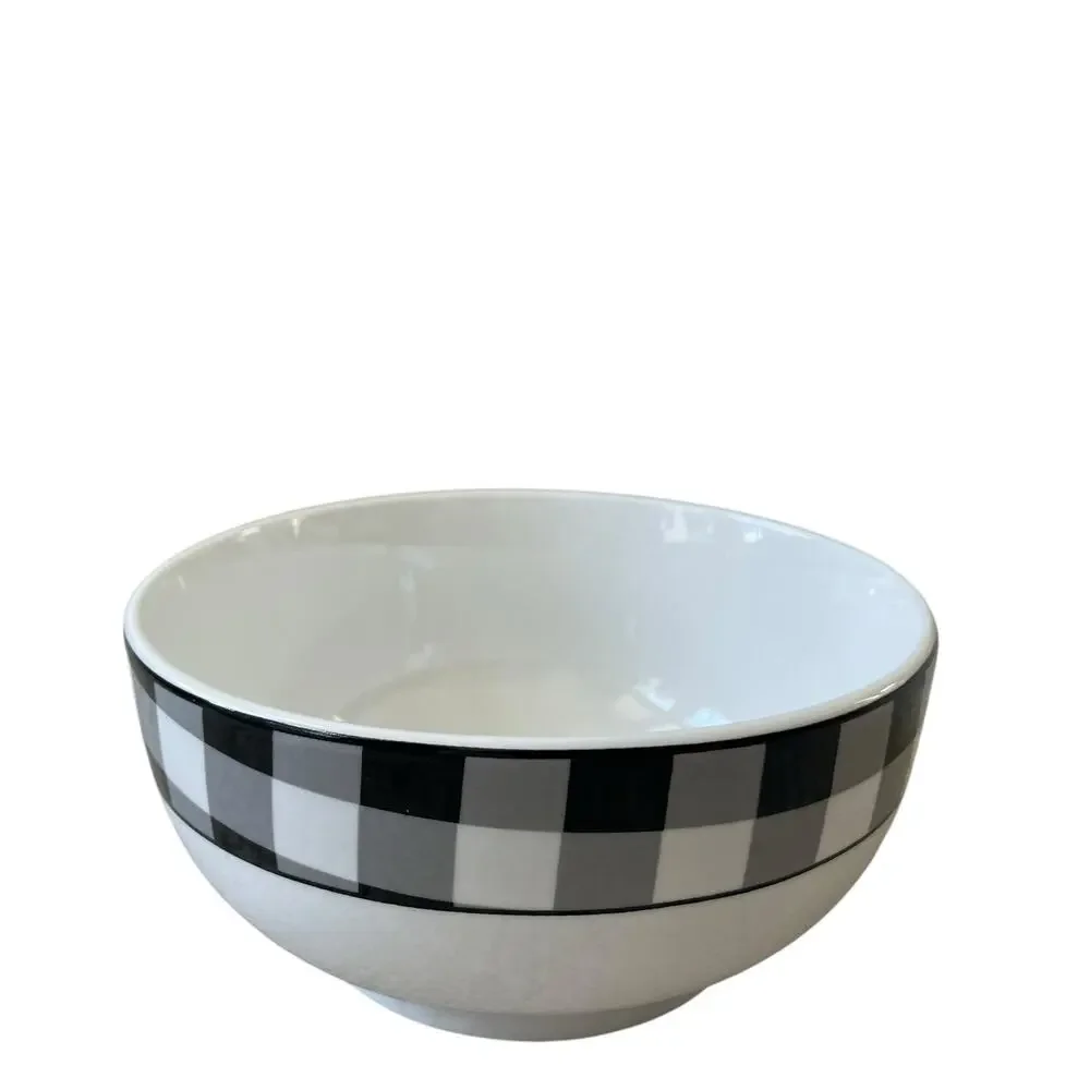 Godinger Black White Checkered Gingham Soup Cereal Bowl 5.5